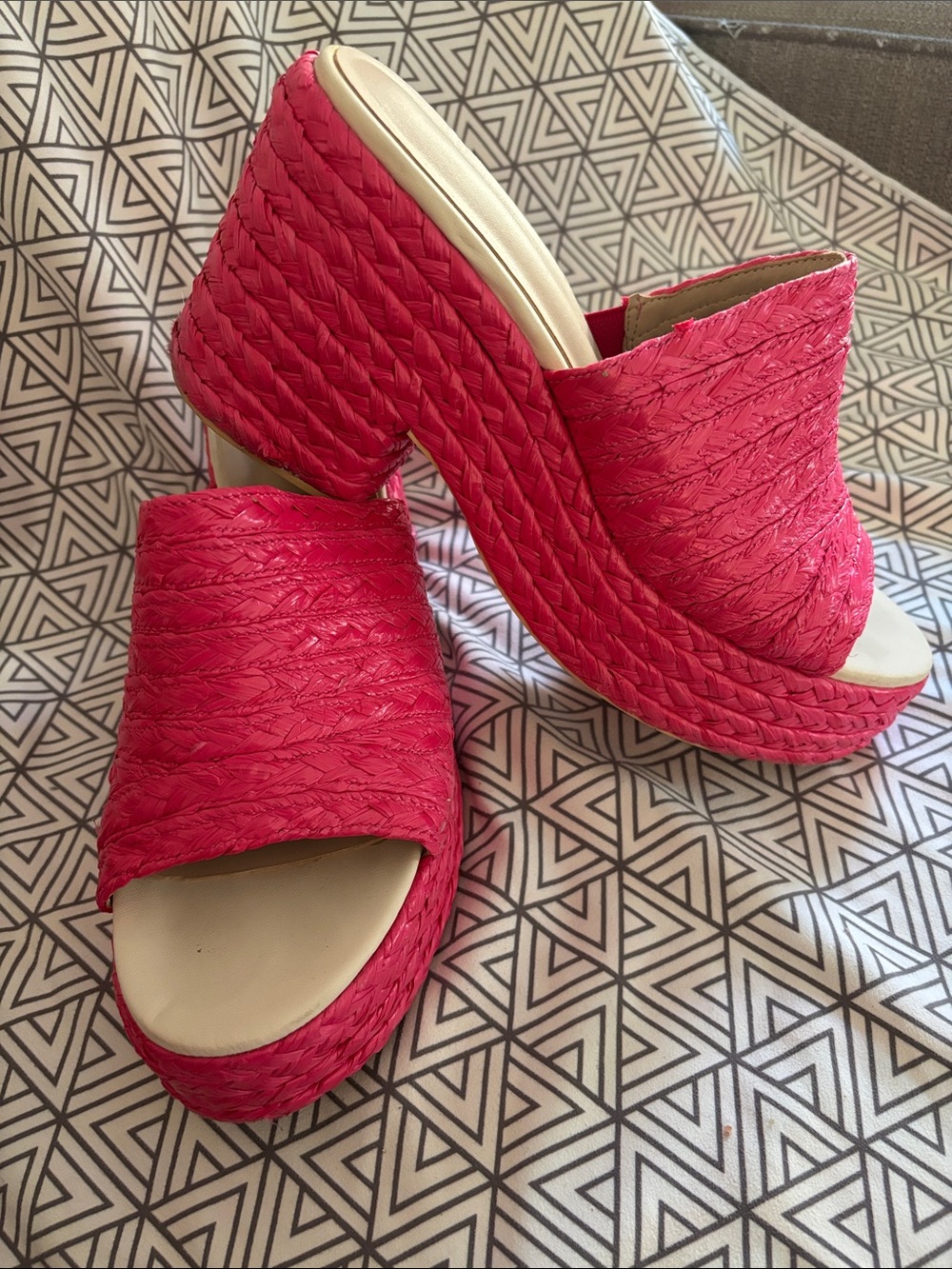 Women’s Pink Braided Platform Slide Heels
